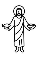 Illustration of Jesus with five loaves and two fish, symbol of the miracle of feeding the five thousand