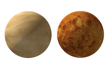 Fototapeta premium planet venus atmosphere versus planet venus surface 3d rendering illustration isolated on transparent background