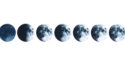 Detailed Phases of the Moon Celestial Orbs in Tranquil Minimalist Scenery isolated on a transparent background
