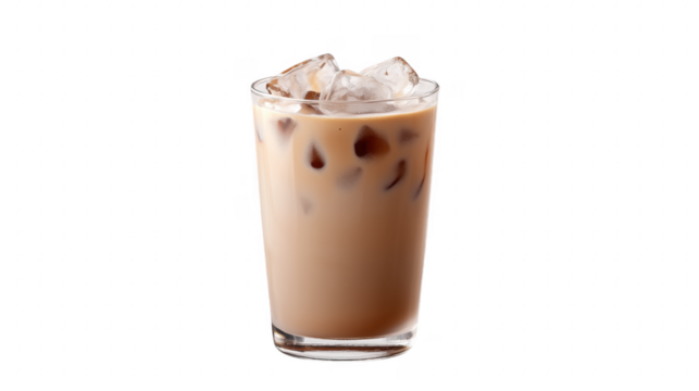 Refreshing iced coffee drink served in a tall glass with ice cubes isolated on transparent background