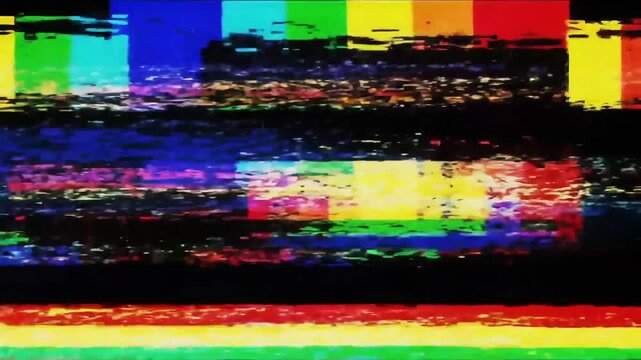 Chromatic Interference: A mesmerizing cascade of vibrant color blocks dance across the screen, creating a retro and captivating display of visual distortion, symbolizing a digital anomaly.