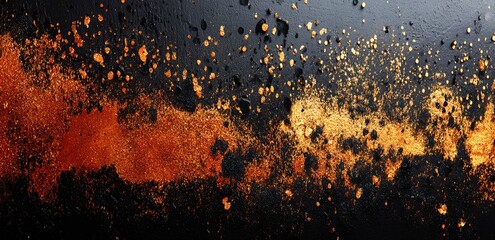 Abstract texture of black, copper, and gold splatter