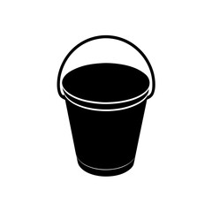 Illustration of a black bucket on transparent background silhouette