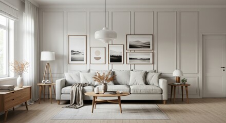 Modern Living Room Interior with Sofa Art and Decor.