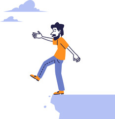 Man stepping off a cliff as a symbol of risk and uncertainty, conceptual flat style illustration.
