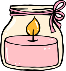 Hand drawn Pink Candle in Jar Illustration