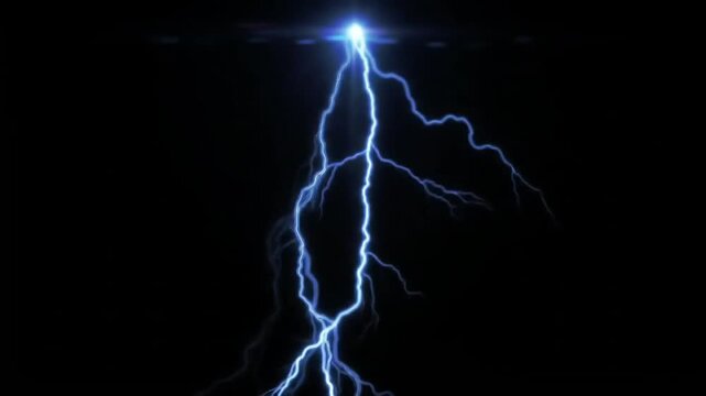 Electrifying Spark in the Night: Capturing the raw power of nature's electricity, a bright and stunning lightning bolt against a dark sky symbolizes immense power, energy.