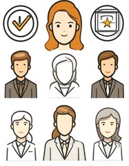 Diverse avatar icons, simple line art style