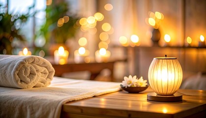 "Peaceful Spa Massage Table with Soft Lamp Lighting for Ultimate Relaxation and Wellness Experience"