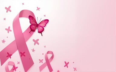 Breast cancer awareness with Butterfly sign and pink ribbons vector illustration design poster layout. High quality