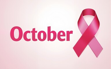 October text with pink ribbon and breast cancer awareness month. High quality