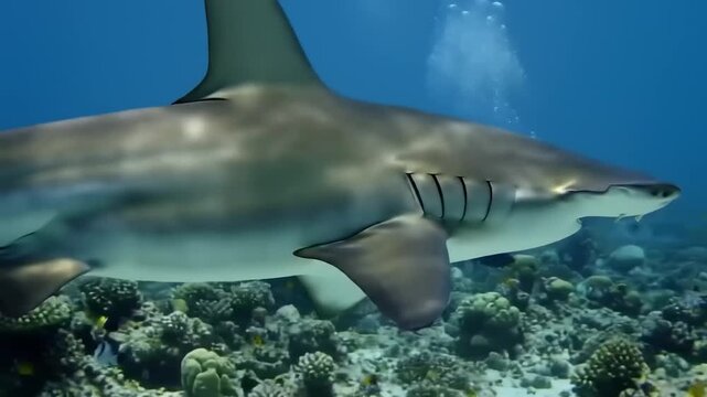 Underwater shark closeup on coral reef