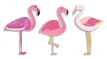 Obraz premium Paper cutouts in the manner of flamingo bird vector illustrations. Pre-made poster design of a Scandinavian child playing in a wild tropical safari during the summer. 