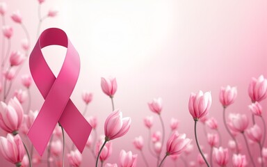 Breast cancer october awareness month pink ribbon and spring poster background,vector illustration. High quality