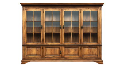 Elegant and Vintage Wooden Cabinets with Glass Doors Providing Ample Storage and Display isolated on a transparent background.