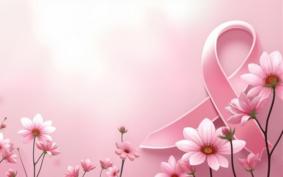 Breast cancer october awareness month pink ribbon and spring poster background,vector illustration. High quality