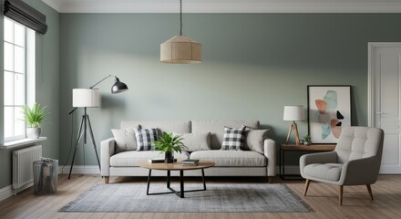 Modern Living Room Interior with Sofa Lamp and Decor.