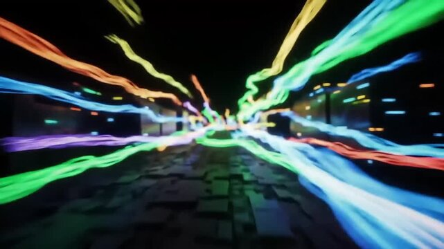 Digital Highway: Futuristic view of vibrant digital data streams coursing through an abstract technological landscape, capturing the essence of modern connectivity and advanced data flow.