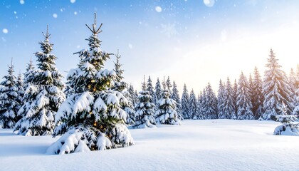 Snowy Christmas trees in a winter landscape