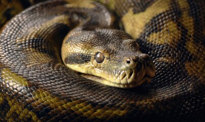 Fototapeta premium Close-up of a snake's head and coils