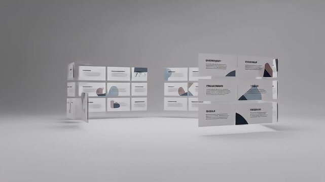Abstract presentation slides with soft pastel shapes floating in a minimalist scene