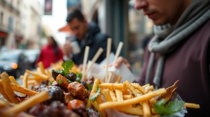 Fototapeta premium Fresh, healthy grilled fish with a white sauce and vegetables in a Buddhist temple