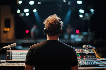 Creative Sound Film Movie Producer in Studio During working process Vibrant Lighting, Generative AI