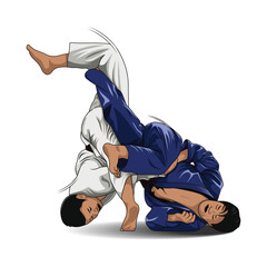 Judo Athletes Practicing Throw Technique as a Symbol of Teamwork and Discipline