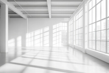 Bright open space office interior with abundant natural light and comfortable atmosphere