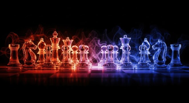 Fiery versus Icy Chess Pieces Battle of Strategy and Tactics