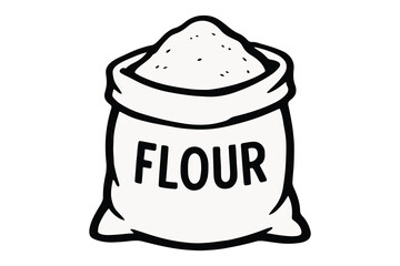 Cartoon Bag of Flour Graphic with Bold Outline and Simple Design for Cooking or Baking Needs