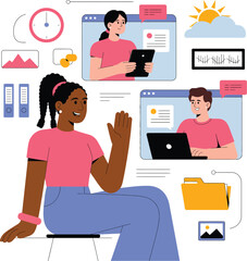 Diverse Team Online Meeting Illustration Collaboration and Remote Work Concept