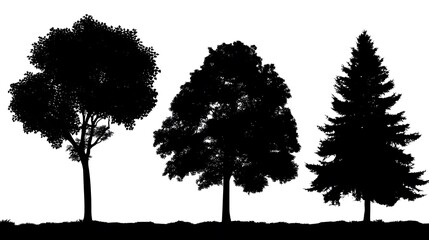 Fototapeta premium Silhouette Trio: Three trees of diverse forms stand in bold silhouette, their stark forms against a plain backdrop, an evocative testament to nature's resilience.