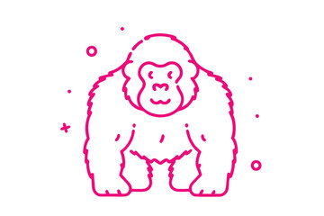 A stylized pink gorilla faces forward, displaying a unique linear aesthetic against a white background