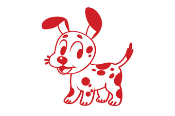 Adorable cartoon Dalmatian puppy smiles with floppy red ears and cute spotted body