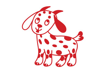 Adorable cartoon goat with playful polka dots stands cheerfully in red on a white background