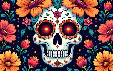 Hispanic heritage sugar skull marigold Festive dia de los muertos background. High quality