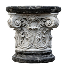 Decorative ornate marble columns in classical architectural artistry isolated on transparent background