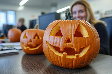 Fun office halloween corporate party scene generative AI
