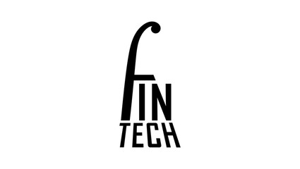Fintech lettering, black isolated silhouette