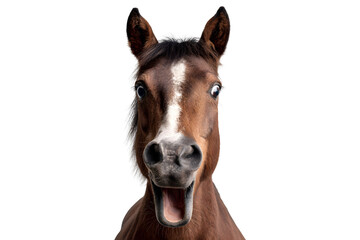 Obraz premium Funny horse with surprised face and open mouth isolated on transparent background