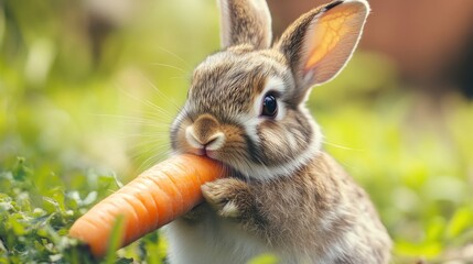 Fototapeta premium Rabbit eating carrot outdoors