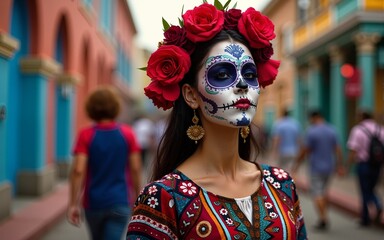 Vibrant Dia de los Muertos Graveyard Celebration. High quality