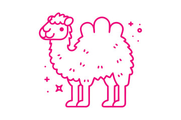 Cartoon camel, drawn with clean outlines, standing against a solid white surface makes it easily editable