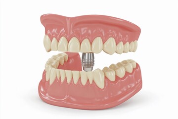 Obraz premium Dental implant positioned securely in the jaw surrounded by natural teeth demonstrating effective oral restoration