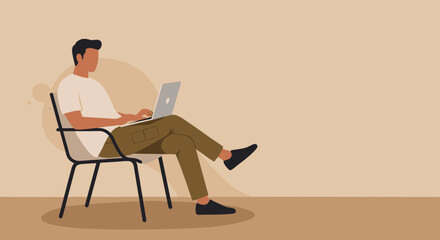 Man comfortably using a laptop for remote work or online learning, illustrating modern productivity, flexible lifestyle, and digital connectivity.