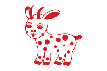 Cartoon goat stands playfully showing red spots and its bright smile happily