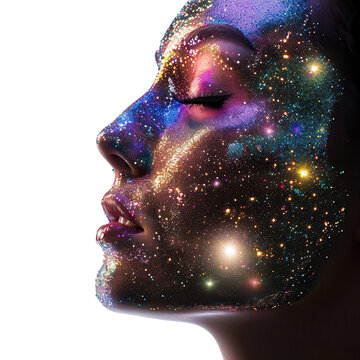 Cosmic face art captures the beauty of the universe in intricate detail during a creative portrait session
