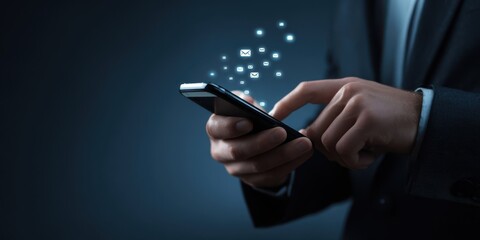 The Smartphone in Hands of Businessman Emitting Digital Icons of Communication