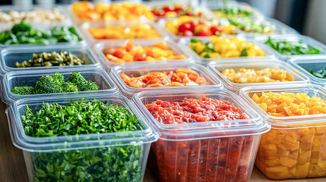 Batch cooking meal prep with Tupperware containers filled with various healthy foods for an organized week